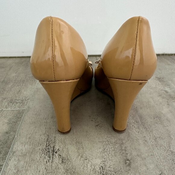 Tory Burch Trudy Peep Toe Patent Leather Wedge Size 7 - Picture 3 of 15